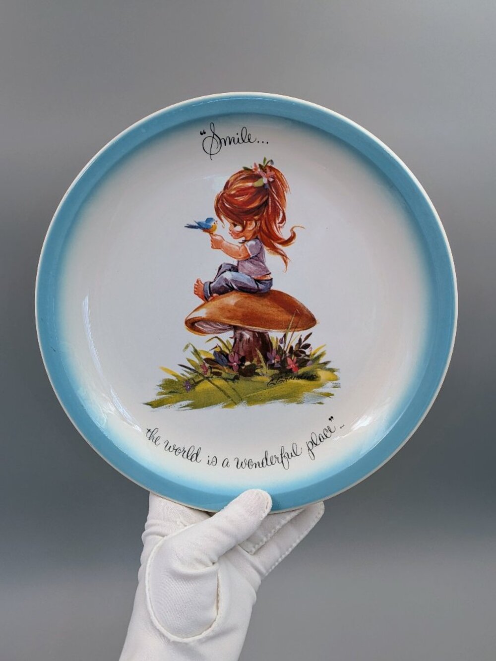 Vintage 1972 Gigi Collectors Edition Plate - Girl on Mushroom with Bluebird